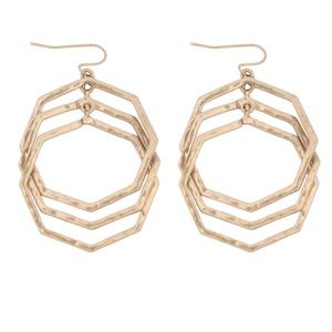 GOLD OCTAGON LAYERED HOOP DROP HOOK EARRINGS